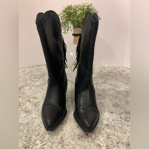 VINTAGE ZODIAC CARSON FRINGE LEATHER COWBOY BOOTS LADIES 6M WESTERN BLACK - Picture 3 of 13